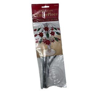 Centerpiece Mini Cascade Poinsettia Flower And Holly Leaf 1 Pc 8.5 “ Tall